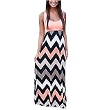 Yidarton Womens Wave Striped Summer Beach Dress Party Long Maxi Dresses Pink Large