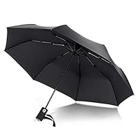 10 Ribs Umbrella,Windproof Travel,Auto Open Close,Folding Sun&Rain,Automatic umbrella with Leather Cover (Black-2)