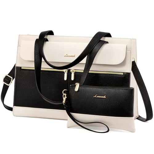 LOVEVOOK Laptop Handtasche Damen 15,6 Zoll, PU Leder 2 in 1 Crossbody Tote Bag Handbag, Groß Business Shopper Tasche Arbeitstasche, Elegant Schultertasche Akten