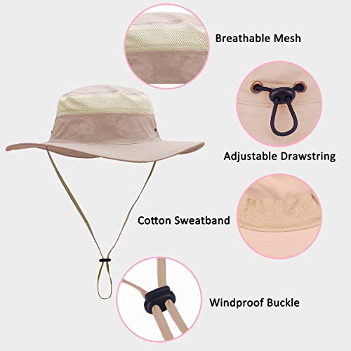 Jane Shine Outdoor Sun Hat Quick-Dry Breathable Mesh Hat Camping Cap Khaki Pink