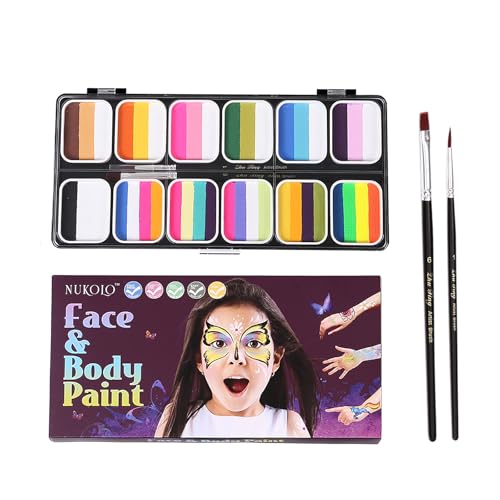 Face Painting Kits For Kids Adults Professional Rainbow Split Cake Face Paint Palette Water Actived Body Paint Makeup Set for Christmas Easter with 2 Brushes Non-Toxic & Washable