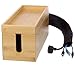 Green Buds Bamboo Cable Management Box Organizer with 2 Zipper Cables Sleeve Protectors Bundle, 15