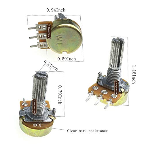 Potentiometer 10K ohm, Ltvystore Knurled Shaft Linear Rotary Taper Potentiometer B10K + Potentiometer knob + 3296W Variable Resistor 10K Multiturn Trimmer Adjustable Precision