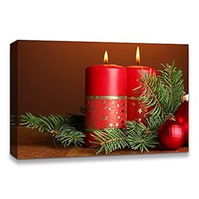 Canvas Wall Art Christmas Candles for Celebration Painting Artwork for Home Prints Framed - 12x18 inches
