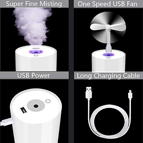 USB Mini Humidifier 350ml Small Car Diffuser for Office, Bedroom, Whole Room, Travel, Small Bedside Kids Baby Humidifiers for Nursery