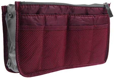 Yihya Women Travel Organizer Bag with Insert Lining Tidy Multiple Pockets Pouch Best Design Cosmetic Purse Handbag - Red wine