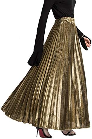 Pleatedย Maxiย Skirt for Women - Metallic Accordion Skirt Great for Travel, Date Night, Summer Party
