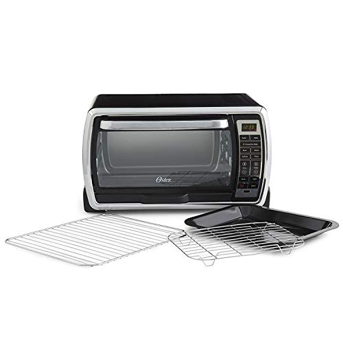 Oster Large Digital Countertop Convection Toaster Oven, 6 Slice, Black/Polished Stainless