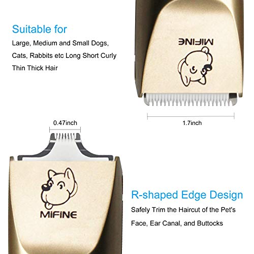 Mifine Professional Dog Clippers Kit Rechargeable - Dog Grooming Clippers and Cordless Pet Clippers Suitable Dogs, Cats and Other Animals, Eyes, Face, Ears, Paw, Around Rump (Gold) - Thumbnail 3