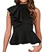 Shawhuwa Womens Sexy Asymmetric Ruffle Side Peplum Top Clubwear (X-Large, Black)