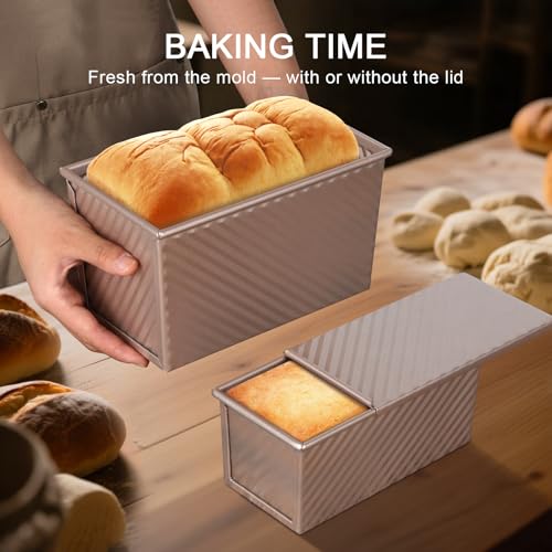 VINATO Set of 2 Bread Mould in Cassette, 21 x 12 x 11.7 cm + 19 x 9.5 x 8 cm Bread Mould with Carbon Steel Lid