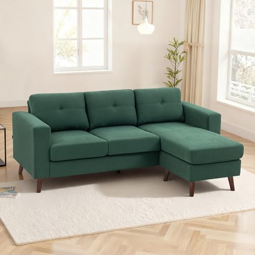 HOMCOM Sectional Sofa with Changeable Chaise Lounge, 3 Seat L-Shaped Sofa with Spring Cushion, Steel Frame, Corduroy Upholstered Couch for Living Room, Small Space, Dark Green