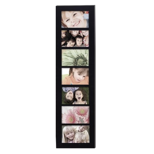 Adeco Black Wood Hanging Picture Photo Frame, Divided, 7 Openings, 4x6"