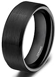 Somen Tungsten 8mm Ceramic Black Brushed Comfort Fit Wedding Ring, 8