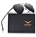 LUENX Men Women Aviator Sunglasses Polarized Non-Mirror Black Lens Black Metal Frame with Accessories UV 400 Protection 60MM