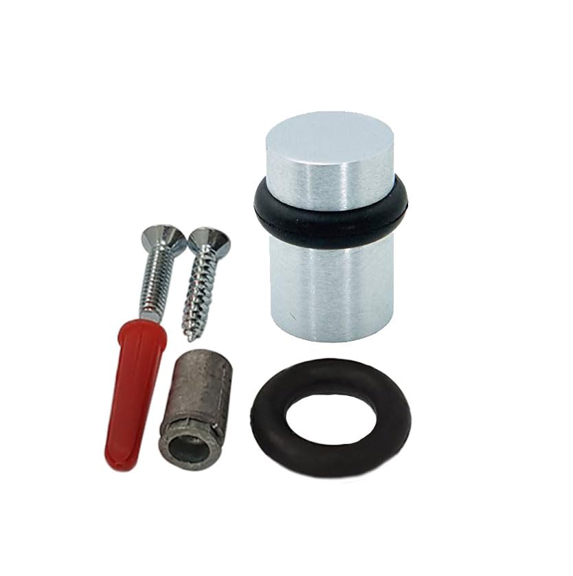 QCAA Cylindrical Floor Mount Door Stop, Height 1-1/2", Solid Brass, Satin Chrome, Made in Taiwan, 1 Pack