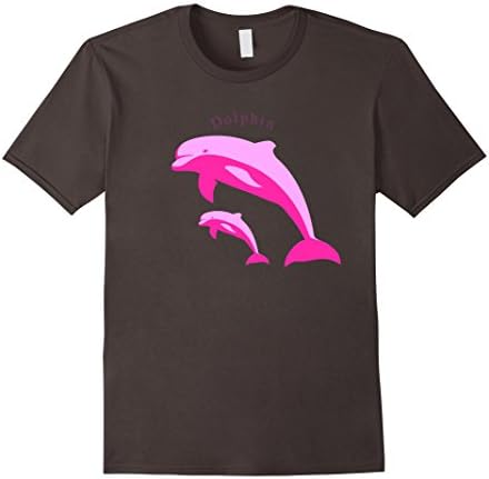 Mens Pink Mother and Baby Dolphins T-shirt Leaping Together Large Asphalt