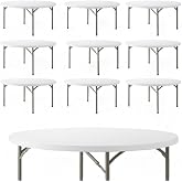 Monolith Limited 60" Round Granite White Plastic Folding Table, Event Table, Heavy-Duty, 10-Pack