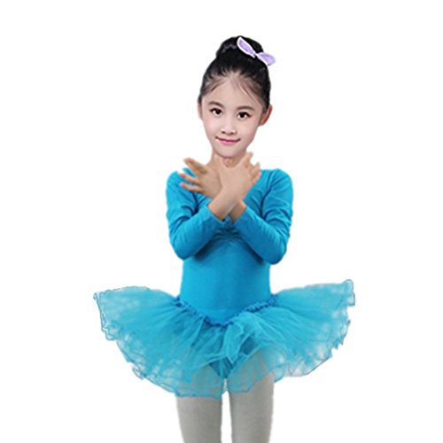 Tiean New Toddler Girls Gauze Leotards Tops Bodysuit Dancewear Dress Clothes Girls Outfits (4 T, Blue)
