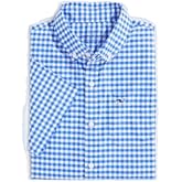 vineyard vines Boys' On-The-Go Short-Sleeve Gingham Button Down Shirt, Sapphire Blue, XL