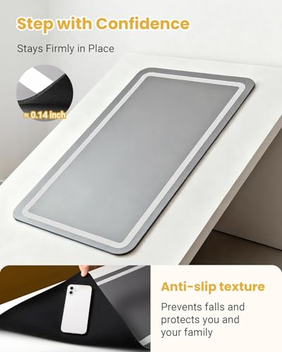 SLEEPHEAD®Soft Diatomaceous Earth Bath Mat, Quick Dry Bathroom Mats 2 Piece, Gray Super Absorbent Bath Mat Set, Washable Non Slip Bathroom Rugs, Stone Bath Mats Alternative