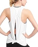 Mippo Women's Sexy Open Back Shirt Back Split Camisole Vest Workout Active Tank Tops Loose Soft Knit Racerback Yoga Juniors Tops White S