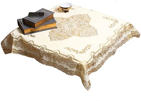 Ennas CD0319 Vinyl Lace Place Mat Or Tablecloth Square 36 X 36Inch (Cream and Gold)