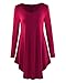 OUGES Women's Long Sleeve V Neck Tunic Loose T-Shirt Dress(Wine,XXL)