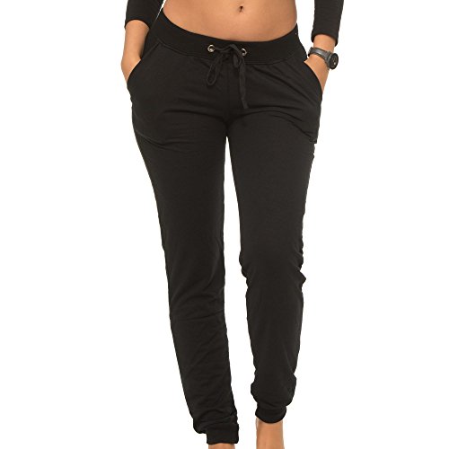 Coco-Limon Jogger Pants For Women, Long French Terry With Rib Trimming & Side Pockets, Black, Large