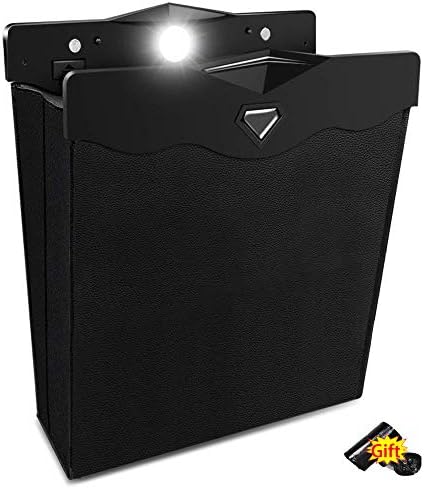 車用ゴミ箱 車載ごみ箱 車用収納ケース シートledライト 後部座席収納 車用小物入れ マグネット 防水 Puレザー製 倒れない 省スペース 簡単取付 折りたたみ式 Black 1個