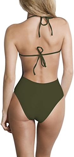 Viottis Women's Front Criss Cross Halter Deep V-Neck One Piece Swimsuit Swimwear