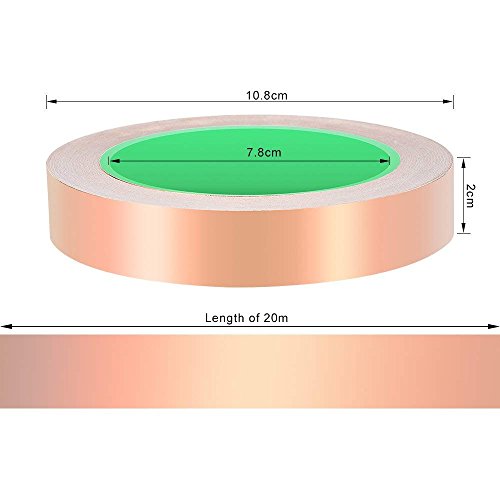 Copper Tape,AIYUNNI (20mm x 20m) Copper Foil Tape with Conductive Adhesive for Slug & Snail Repellent,Guitar & EMI Shielding,Stained Glass,Paper Circuit,Electrical Repair,Grounding
