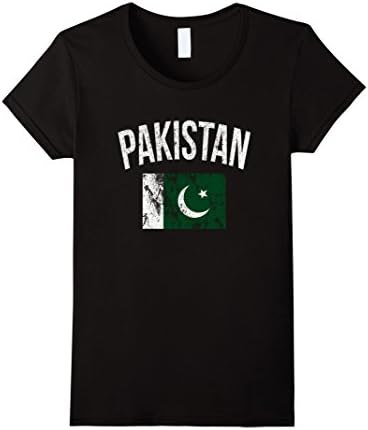 Women's PAKISTAN Flag Distressed Vintage Effect T-Shirt Medium Black
