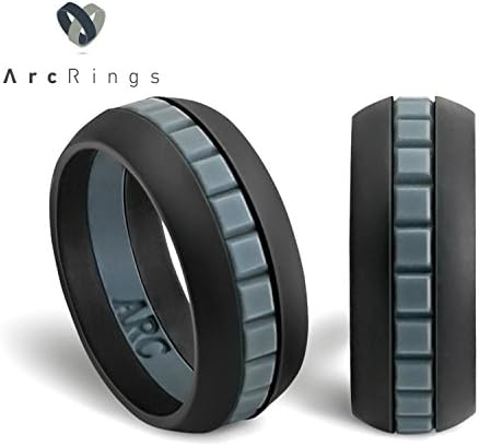 Mens Silicone Wedding Ring Band - ArcRings - (Black/Gray/Black 9)