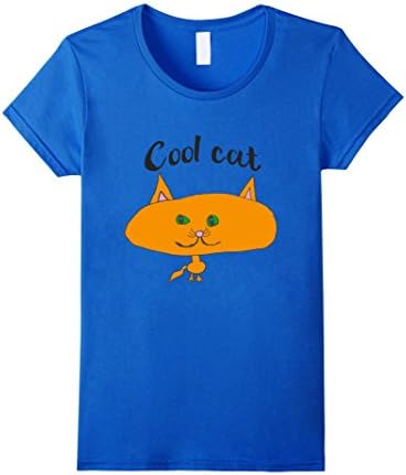 Women's Kid-drawn Cool Cat kids tee fun colorful kitten for children Small Royal Blue