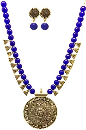 MDS Fashions Silk Seed Beads with Antique Chakkra Necklace with Bails and Earrings Set for Beautiful Women (MDS-1069)