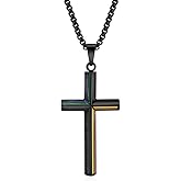 Aprila Cross Necklace for Men,Stainless Steel Black Silver Crucifix Engraved Take Me to Church Pendant Necklace Jewelry，60cm Rolo Chain