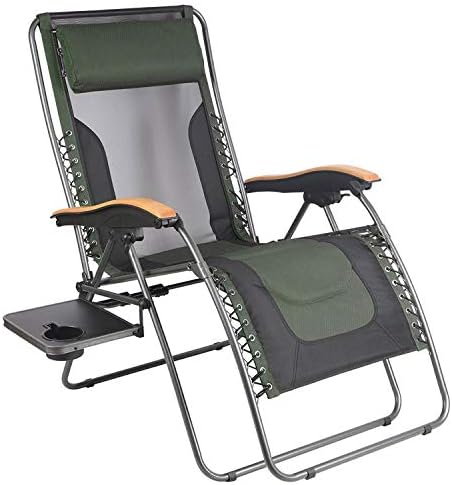 PORTAL Oversized Mesh Back Zero Gravity Recliner Chairs XL Padded Seat Adjustable Patio Lounge Chair with Lumbar Support Pillow and Side Table Support 350lbs (Dark Green)