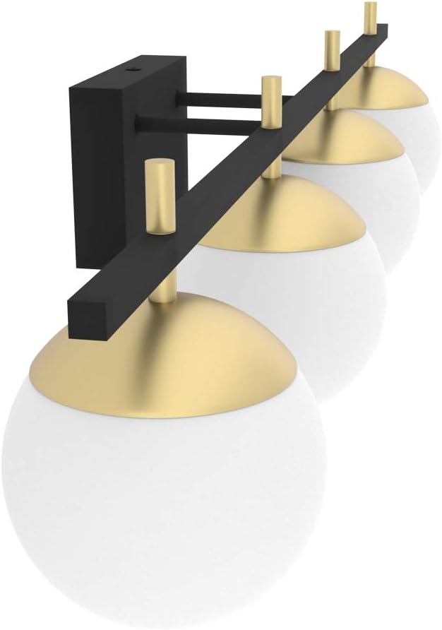 Ralbay Mid Century Modern Wall Light Fixture 4-Light Milky Glass Modern Bathroom Vanity Lights Over Mirror, Black/Golden Modern Vanity Light for Bathroom (Exclude Bulb) - - 