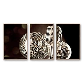 Framed Canvas Wall Art for Living Room, Bedroom Microphone Canvas Prints for Modern Home Decoration Ready to Hang - 16"x24"x3 Panels