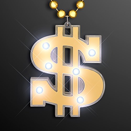Light Up Dollar Sign Bling on Beads Novelty Necklace