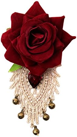 Ivysan Vintage Red Rose Flower Fabric Brooch Pin for Party Wedding