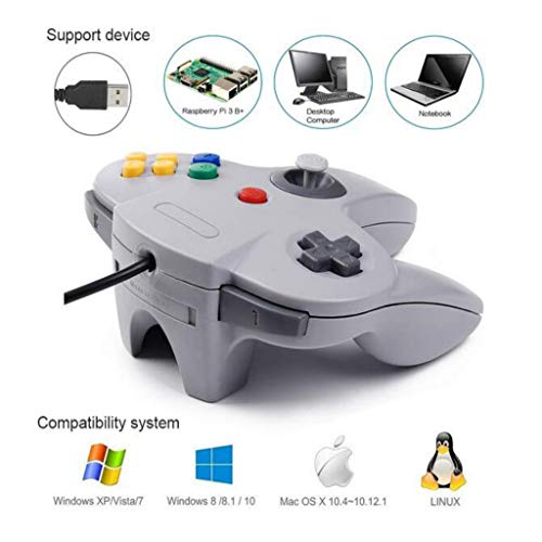 Classic N64 Controller,Retro Wired N64 Gaming Controller Remote Gamepad Joystick for N64 Console Video Game System PC Mac Raspberry Pi - Gray