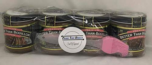 Better Than Bouillon Ham Base 8.0 oz (Pack of 4) with Silicone Basting Brush in a Prime Time Direct Sealed Bag