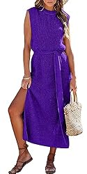 Asskdan Womens Elegant Solid A-Line Sleeveless Slit