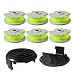 Thten Trimmer Replacement Spools for Worx WA0014 WG168 WG184 WG190 WG191 Weed Eater String Edger Spool Line Refills Parts Auto-Feed 20ft 0.080" with WA0037 Cap Covers (6 spools,2 Cap)
