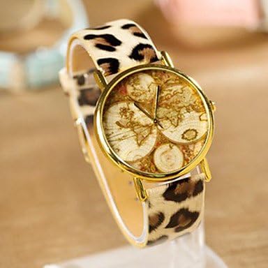 Fashion Watches World Map Watch,Old Map, Cartography,Leather Watch,Ladies Watch,Men's Watch,Gift Idea,Custom Watch,Fashion Accessory ( Color : Leopard )