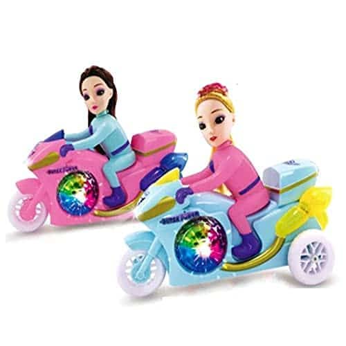 Kylwin Princess Motorbike Toy with Lights, Music | Dolls & Pretend Playset | Vehicles Bump n Go Toy for Girls, Kids Age 3 years plus (Pink Princess Blue Bike)