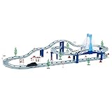 Fun-Here Race Cars Track Set Toy City Highway Living Flexible Slot Car Mega Tracks Length 12 feet Musical Bridge Boys Girls Gift