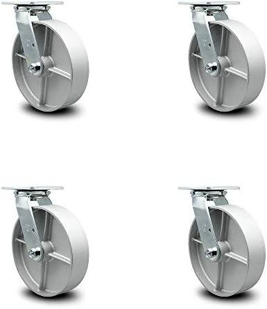 Service Caster 8インチ X 2インチ セミスチール鋳鉄ホイールキャスターセット 回転キャスター 総
